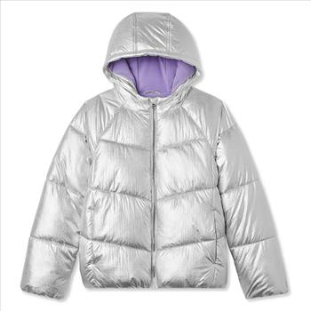 George Girls' Short Hooded Metallic Puffer Jacket Size M