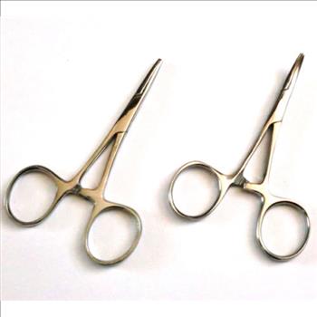 2pc Fishing Set: 3.5" Straight & Curved Hemostat Forceps - Locking Clamps, German Grade