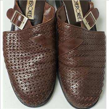 VTG CHEROKEE Brown Leather Women's Clogs/Mules Sz 8-US, Made in Brazil