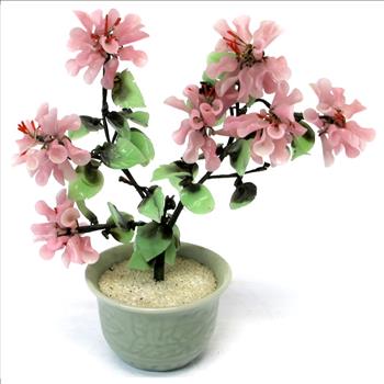 Decorative Bonsai Jade Like Tree with Glass Flowers and Leaves