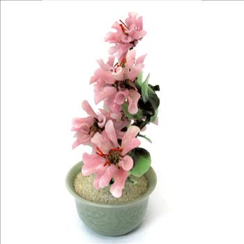 Decorative Bonsai Jade Like Tree with Glass Flowers and Leaves