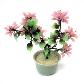 Decorative Bonsai Jade Like Tree with Glass Flowers and Leaves