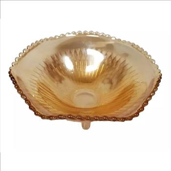 Vintage USA Amber Depression Carnival Glass Candy Footed Bowl 6