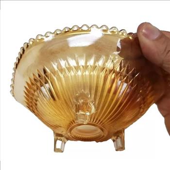 Vintage USA Amber Depression Carnival Glass Candy Footed Bowl 6
