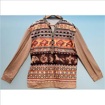 New, Men Aztec 3D Print Henley Long Sleeve Shirt SIze XL