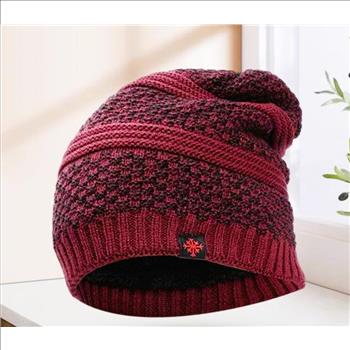 New Unisex Red Fleece Lined Winter Beanie Knit Hat