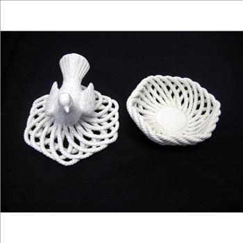 White Pottery Covered Candy Dish