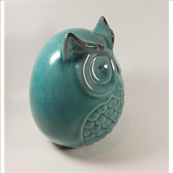 Handcrafted Ceramic Owl Statue Teal Blue