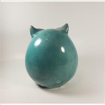 Handcrafted Ceramic Owl Statue Teal Blue
