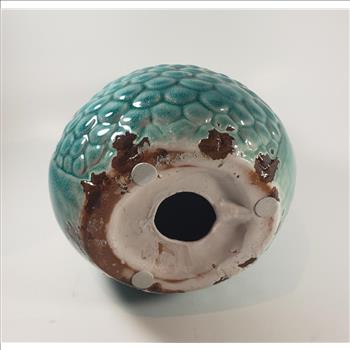 Handcrafted Ceramic Owl Statue Teal Blue