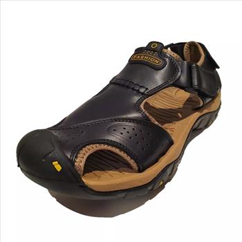 Men's Fashion Leather Sandals With Side Strap Black Size 9