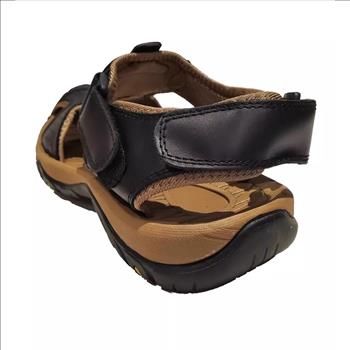 Men's Fashion Leather Sandals With Side Strap Black Size 9