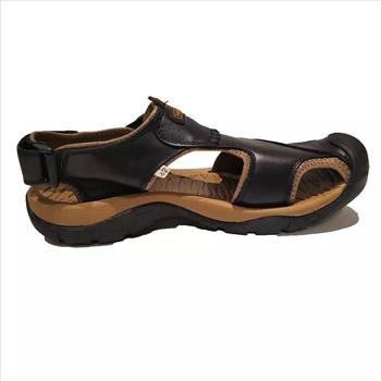 Men's Fashion Leather Sandals With Side Strap Black Size 9