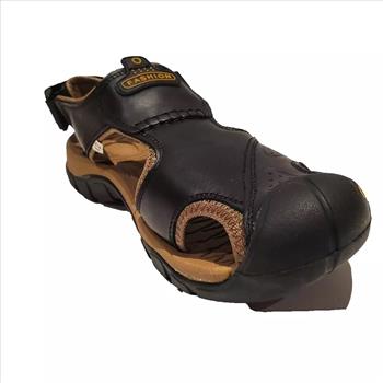 Men's Fashion Leather Sandals With Side Strap Black Size 9