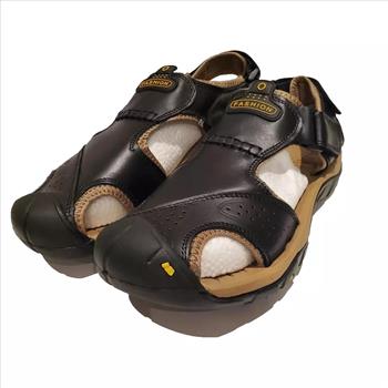Men's Fashion Leather Sandals With Side Strap Black Size 9