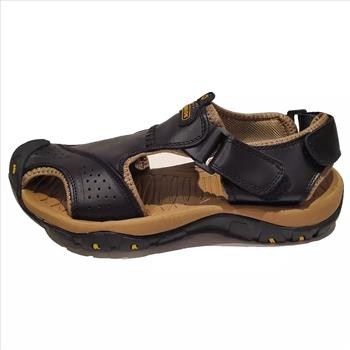 Men's Fashion Leather Sandals With Side Strap Black Size 9