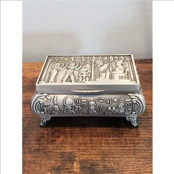 Embossed Classic Egyptian Art Pewter Metal Jewelry Box