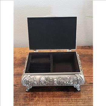 Embossed Classic Egyptian Art Pewter Metal Jewelry Box