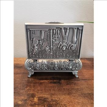 Embossed Classic Egyptian Art Pewter Metal Jewelry Box