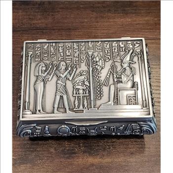 Embossed Classic Egyptian Art Pewter Metal Jewelry Box