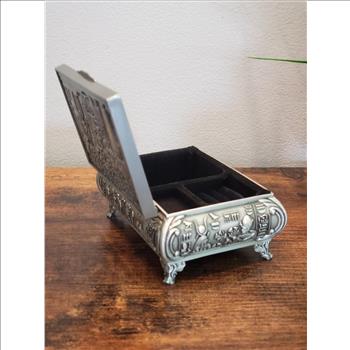 Embossed Classic Egyptian Art Pewter Metal Jewelry Box