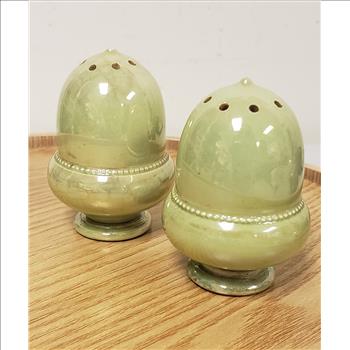 Rare Vintage MOORCROFT Pottery Early 1900's Yellow-Green Lustre Glazed Acorn Shaped Salt and Pepper Shakers Set, Made in England