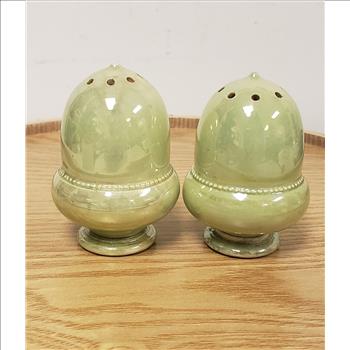 Rare Vintage MOORCROFT Pottery Early 1900's Yellow-Green Lustre Glazed Acorn Shaped Salt and Pepper Shakers Set, Made in England