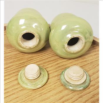 Rare Vintage MOORCROFT Pottery Early 1900's Yellow-Green Lustre Glazed Acorn Shaped Salt and Pepper Shakers Set, Made in England