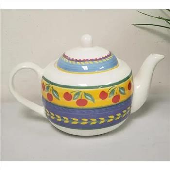 Vintage Vista Alegre Portugal Cherry Fruit Pattern Porcelain Teapot