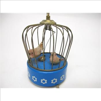 1950s Music Box Bird Cage with Mechanical Moving Bird