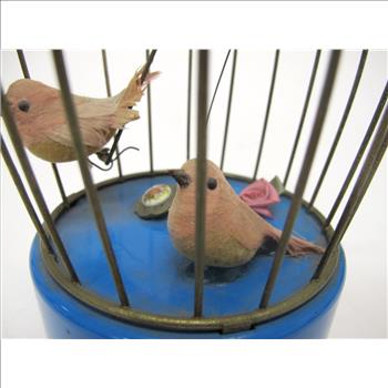 1950s Music Box Bird Cage with Mechanical Moving Bird