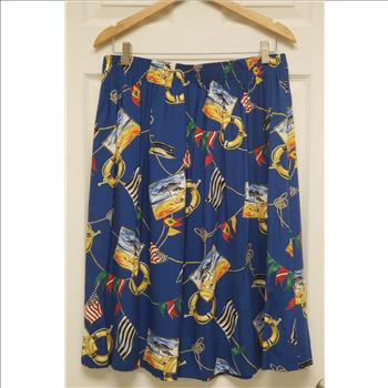 Vintage Alfred Dunner Patriot American Flag-Nautical Themed Print Women's Pleated Midi Skirt Sz 16-Petite, Made in USA