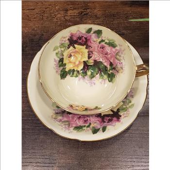 RARE Antique Stanley Bone China England Est. 1875 Large Three Cabbage Roses Cup and Saucer Set