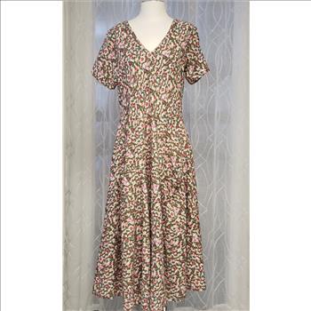 Women's Dress Addict 100% Cotton Floral Ditsy V-Neck Short Sleeve Flowy Maxi Dress Sz XL