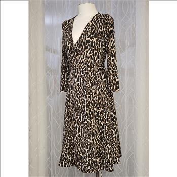 Banana Republic Women's Leopard Print V-Neck 3/4 Sleeves Self-Tie Wrap Dress, Sz XS