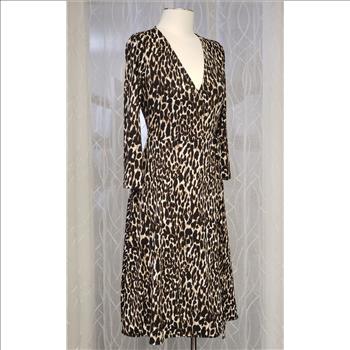 Banana Republic Women's Leopard Print V-Neck 3/4 Sleeves Self-Tie Wrap Dress, Sz XS