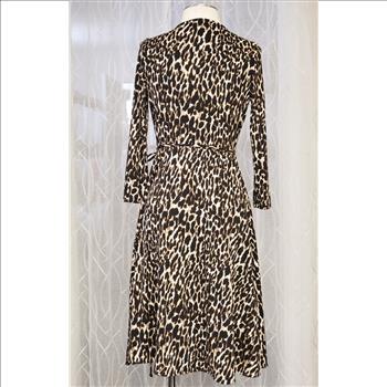 Banana Republic Women's Leopard Print V-Neck 3/4 Sleeves Self-Tie Wrap Dress, Sz XS