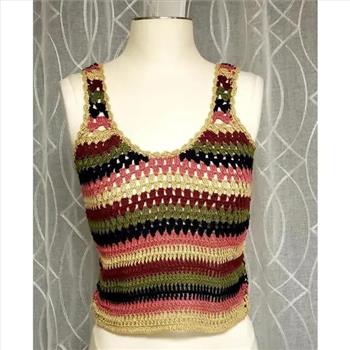 Pimkie 100% Cotton Multi-Colored Crochet Teens/Ladies Crop Top Sz S NWT