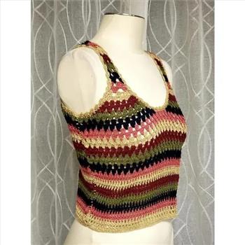 Pimkie 100% Cotton Multi-Colored Crochet Teens/Ladies Crop Top Sz S NWT