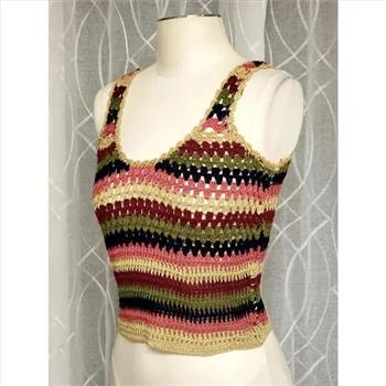 Pimkie 100% Cotton Multi-Colored Crochet Teens/Ladies Crop Top Sz S NWT