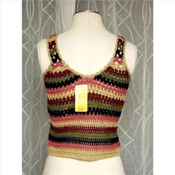 Pimkie 100% Cotton Multi-Colored Crochet Teens/Ladies Crop Top Sz S NWT