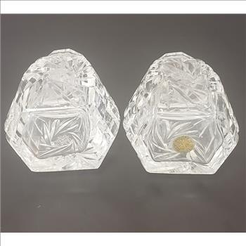 Vintage 1940's Pinwheel Starburst Pattern Cut Clear Glass Salt and Pepper Shakers, Made in East Germany