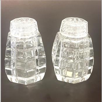 Vintage 1940's Pinwheel Starburst Pattern Cut Clear Glass Salt and Pepper Shakers, Made in East Germany