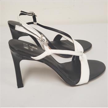 Mix No.6 Black & White Open Toe Ankle Strap Heels Sandals Sz 8.5M-US