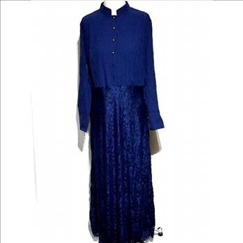 Full Sleeve Royal Blue Pleated Maxi Dress Size L