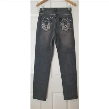 Womens Embroidered Skull Angel Denim Jeans Size - S/M