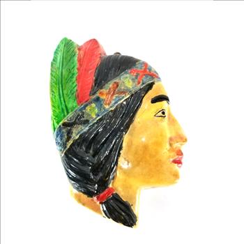 Vintage Hand Painted Pottery Wall Hanging of Native American