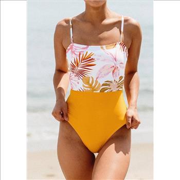 New with Tags Yellow Mustard Tropical Print One Piece Swimsuit Size - XS