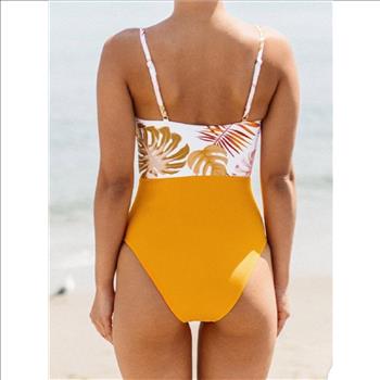New with Tags Yellow Mustard Tropical Print One Piece Swimsuit Size - XS