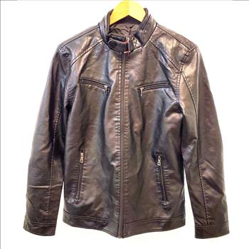 Ladies PU Leather Full Zip Coat Black Size S